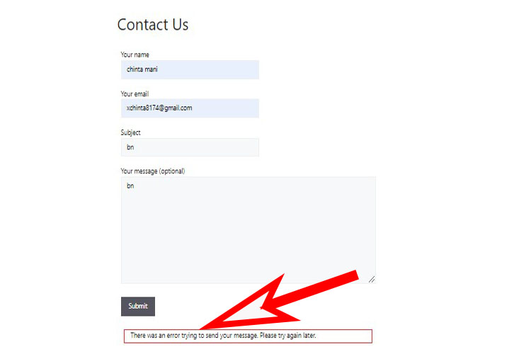 There was an error trying to send your message. please try again later ...