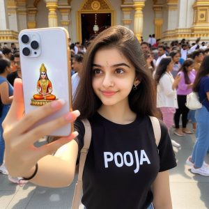 16-Year-Old Pooja Takes a Selfie with iPhone 15 Pro at Dubai Hindu Temple | Realistic and Clear Photo
