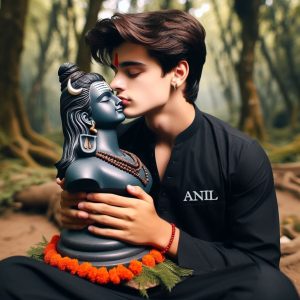 16-Year-Old Boy in Virasana Embracing Shiva Lingam | Realistic, Emotional Forest Setting