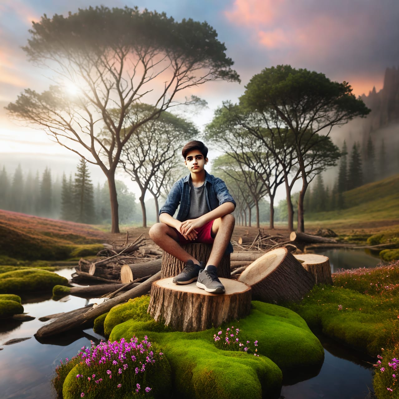 trending lake with fogi background photo
