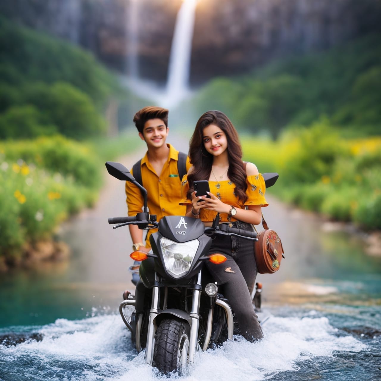 towering waterfall background image