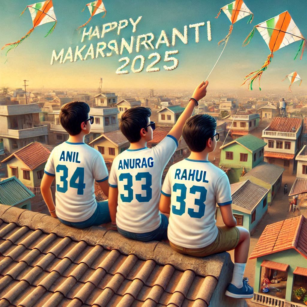 three friends are flying kite