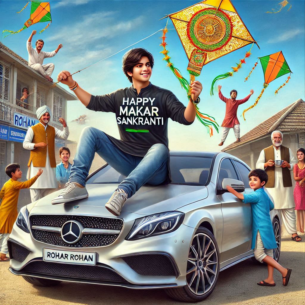 14 january makar sankranti photo a boy on mercedies car