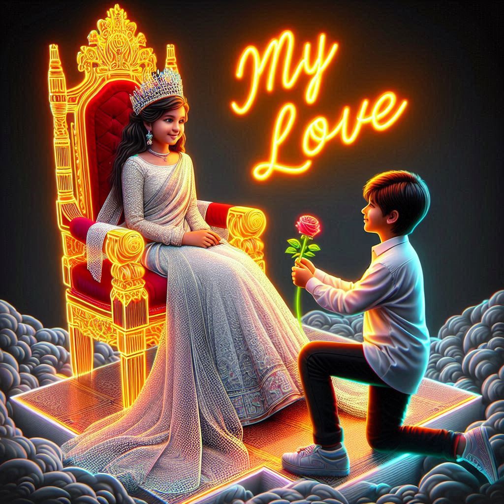 a boy propose a girl , girl is sitting on a throne