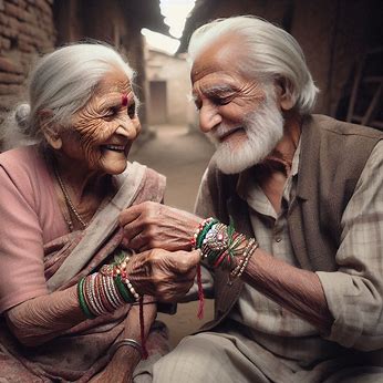 old age sibling couple celebrate Raksha Bandhan
