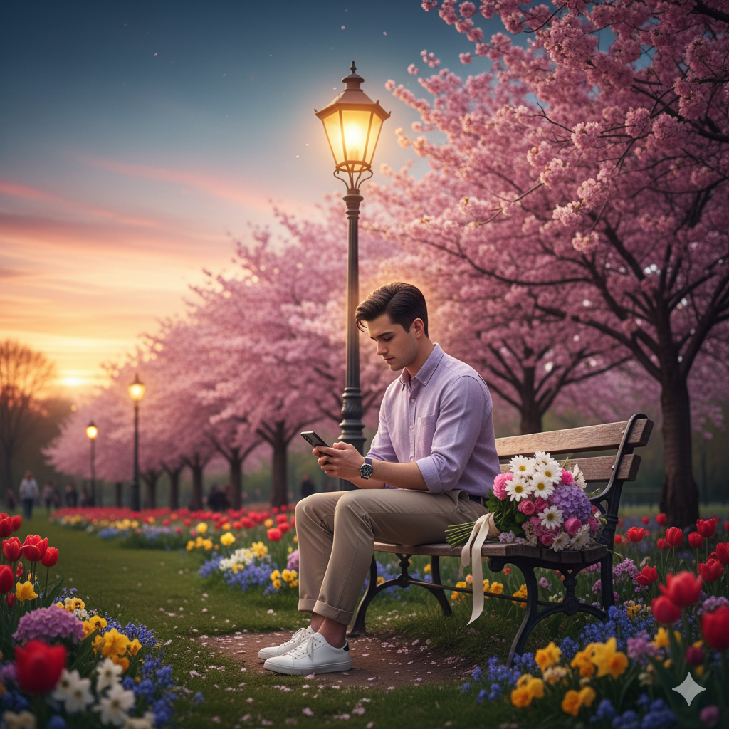 boy sitting in a park in night