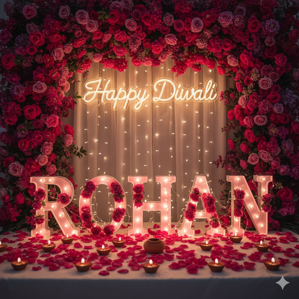 Rohan name in 3D style and decorate with rose leafs.
