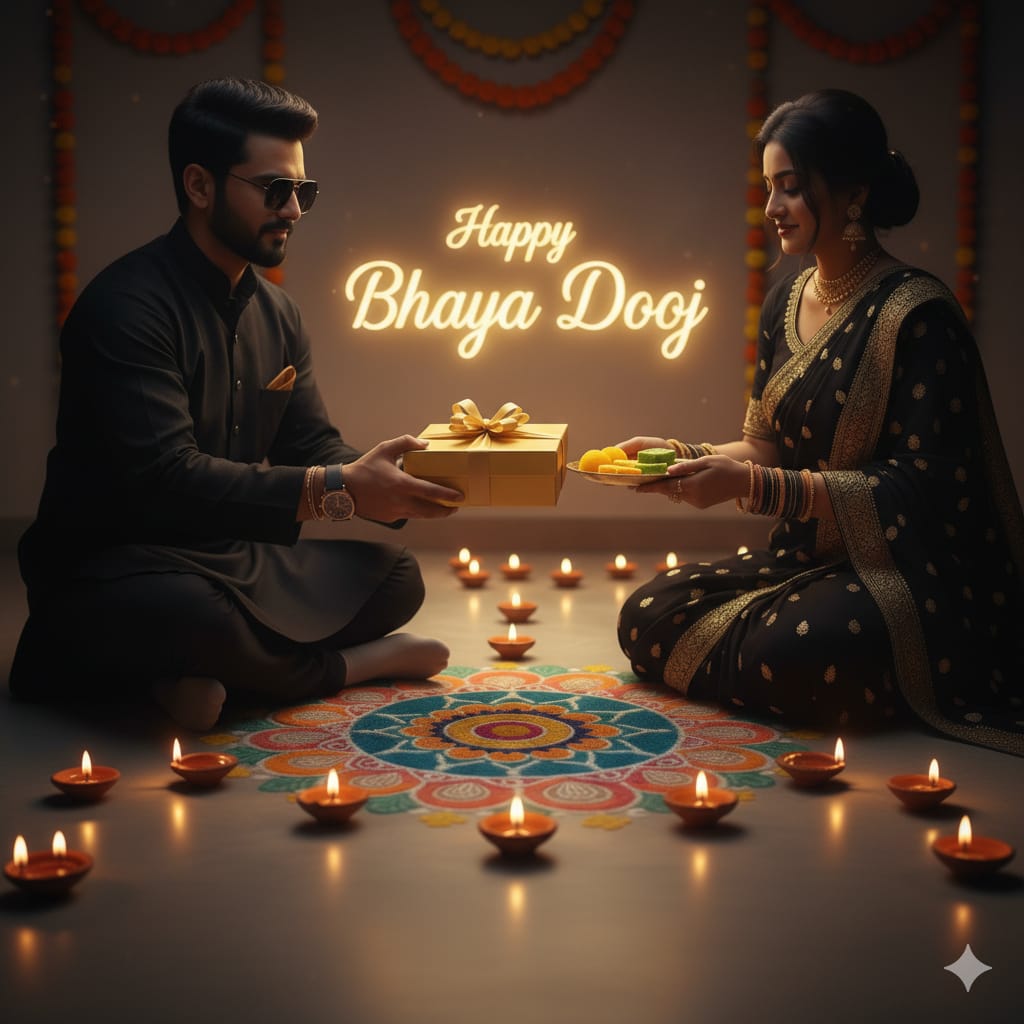 brother gifting his sister o bhai dooj.