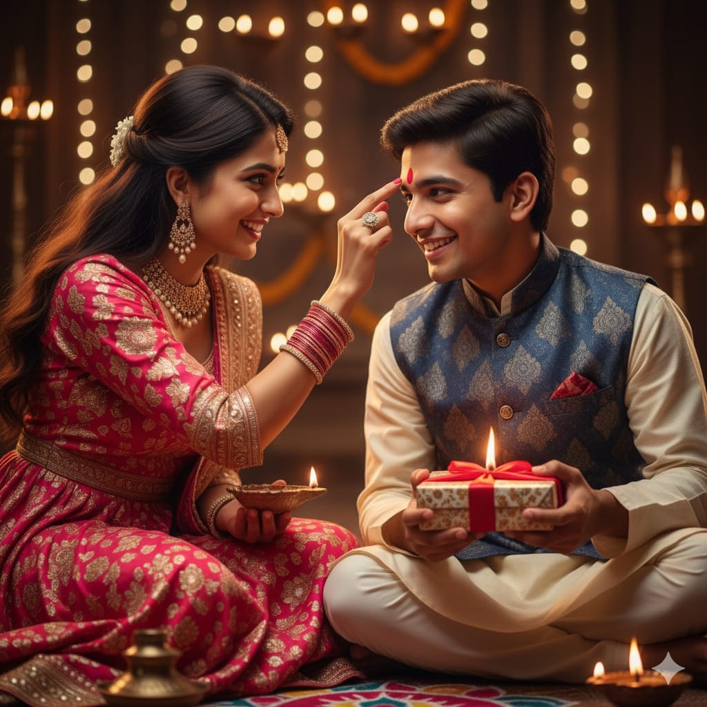 bhai dooj ai photo sister tilak on his brother forhead