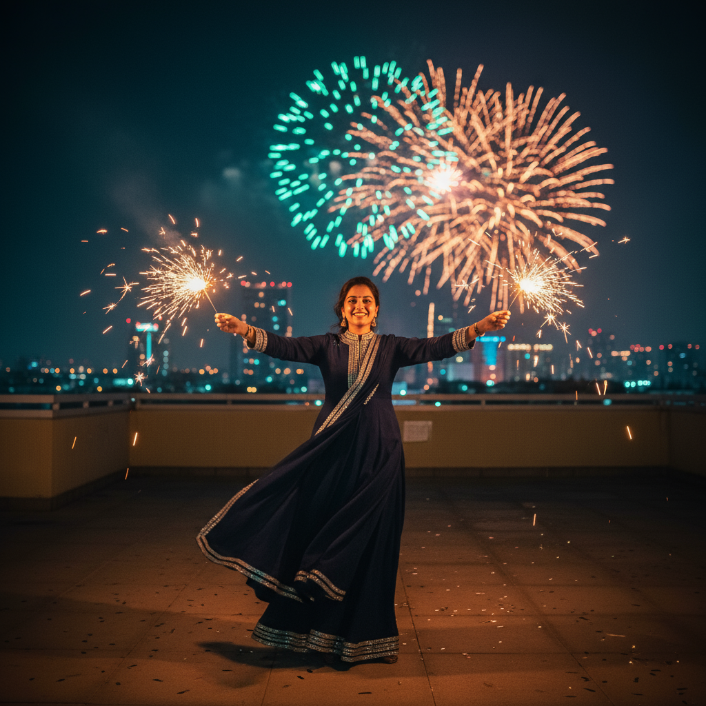 a girl crack fuljhadi diwali ai photo prompt