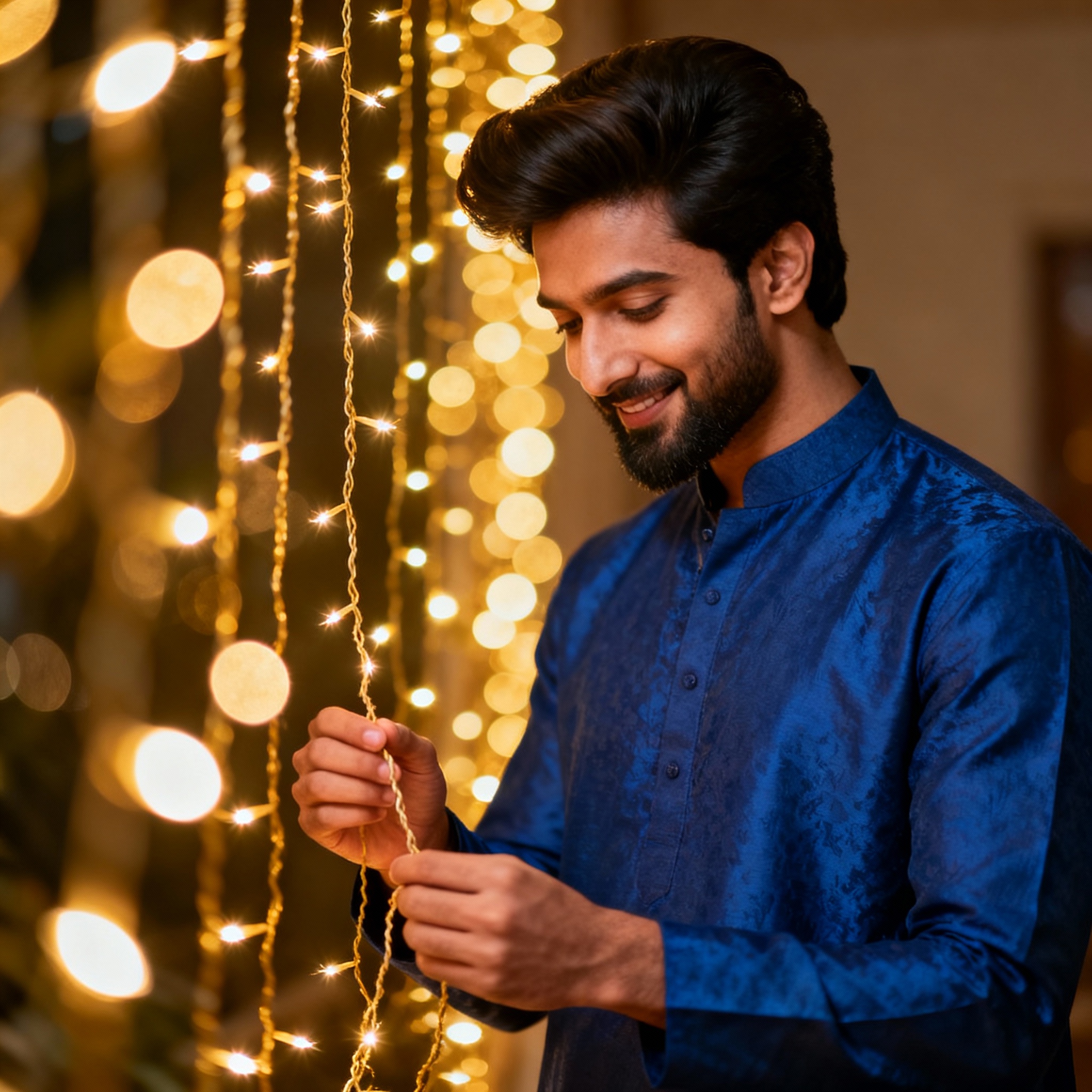 a young man lighiting in diwali ai photo prompt