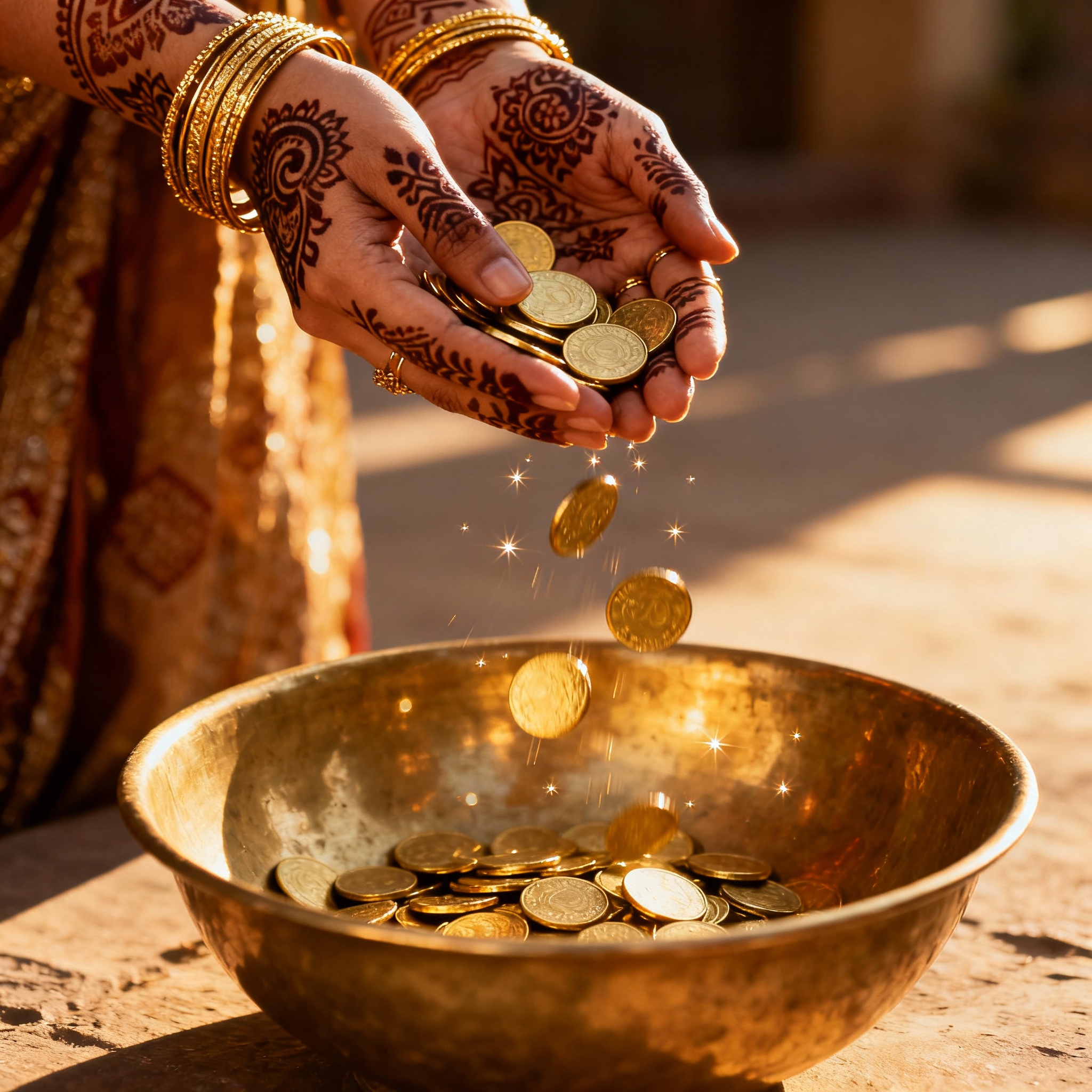 a bowl is full of golden coin.