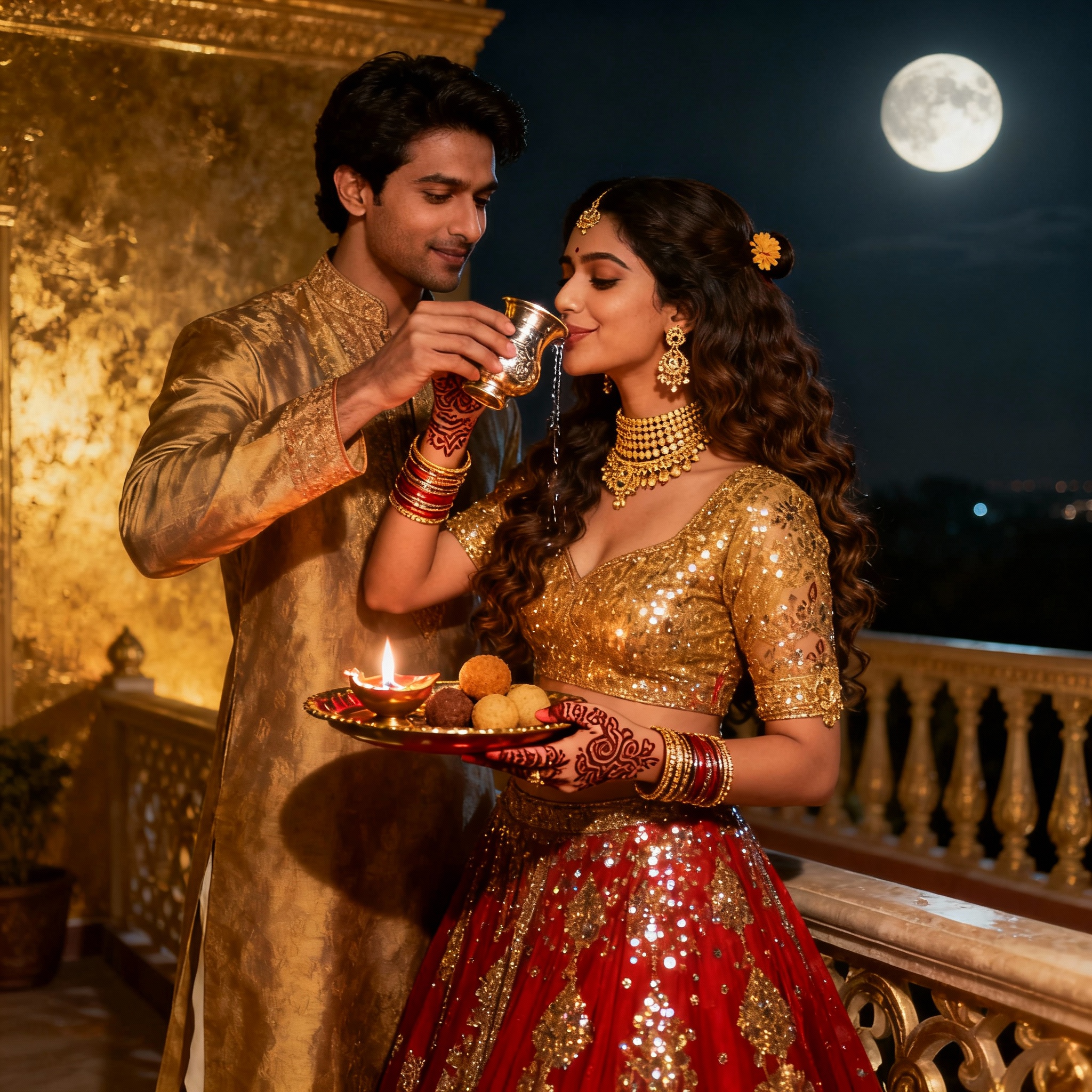 husband brake the fast of his wife with drinking water in karwa chauth