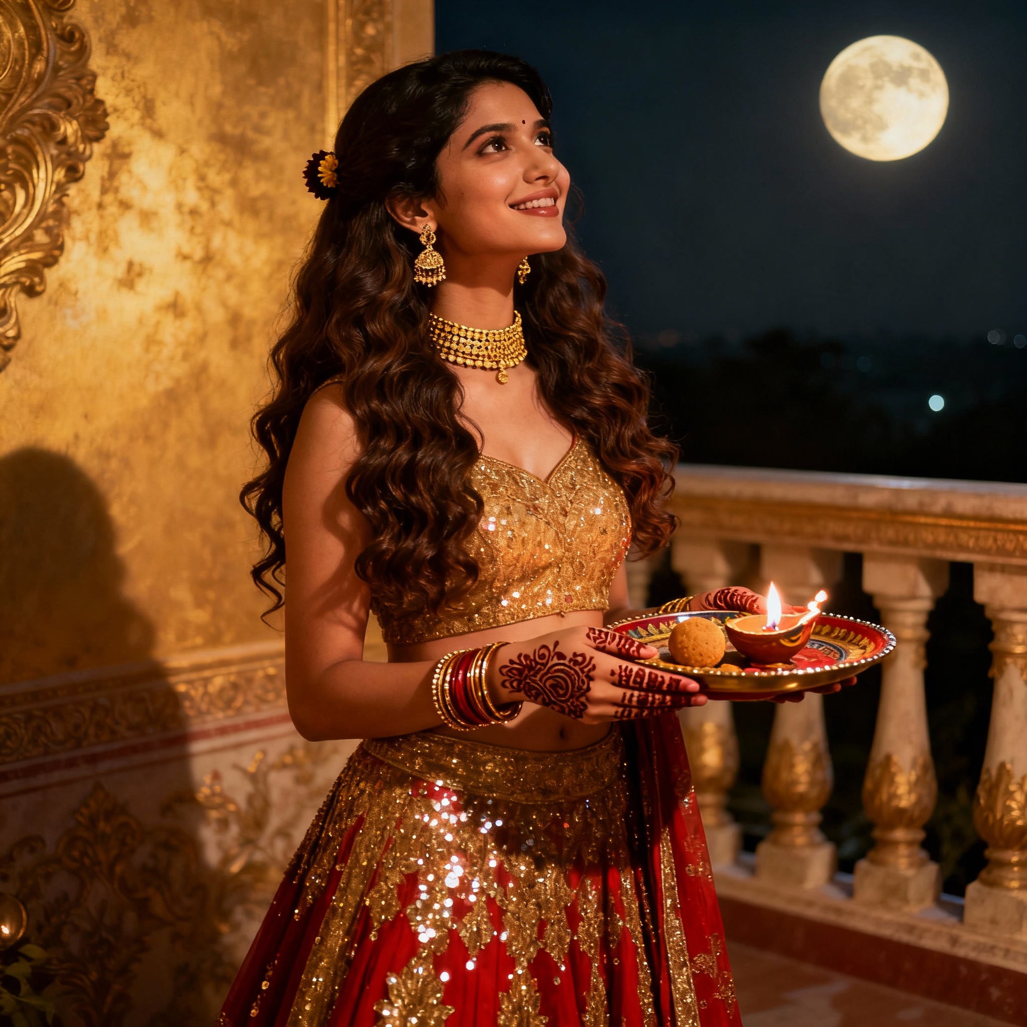 a girl is standing on balkani for seen moon