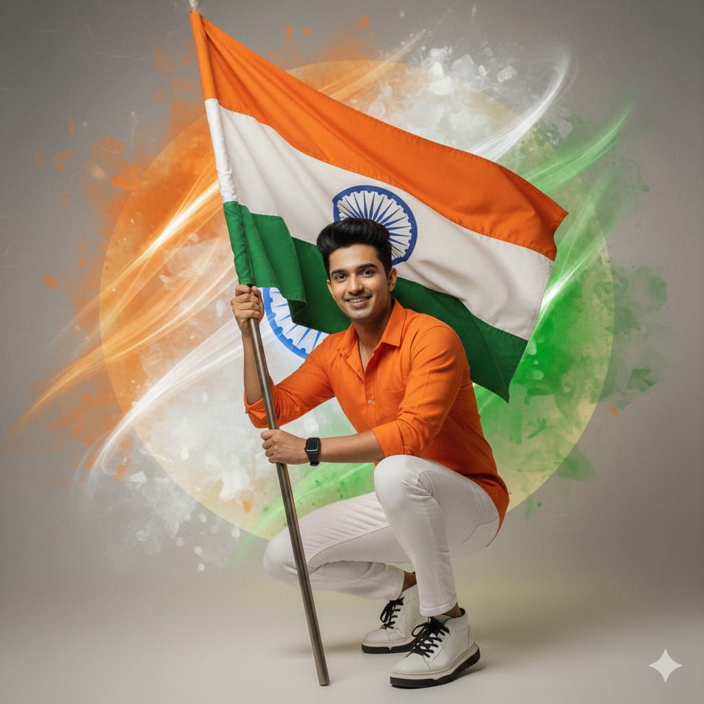 viral instagram cinematic boy holding tiranga ai photo prompt